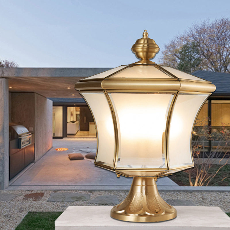 Modern Simple Copper Outdoor Light Lantern Shape Waterproof Pillar Lamp for Outdoor