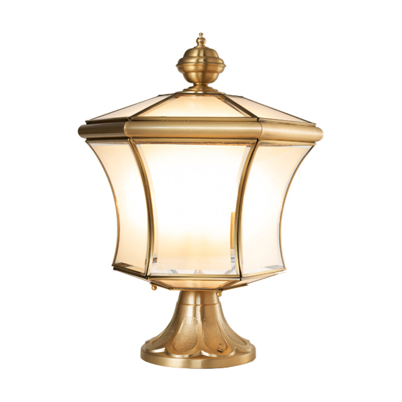 Modern Simple Copper Outdoor Light Lantern Shape Waterproof Pillar Lamp for Outdoor