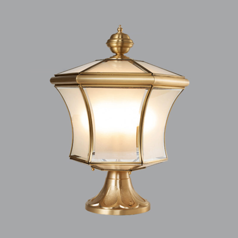 Modern Simple Copper Outdoor Light Lantern Shape Waterproof Pillar Lamp for Outdoor