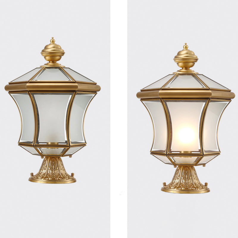 Modern Simple Copper Outdoor Light Lantern Shape Waterproof Pillar Lamp for Outdoor