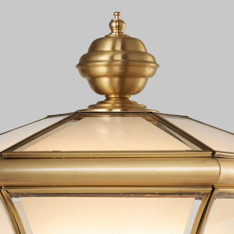Modern Simple Copper Outdoor Light Lantern Shape Waterproof Pillar Lamp for Outdoor