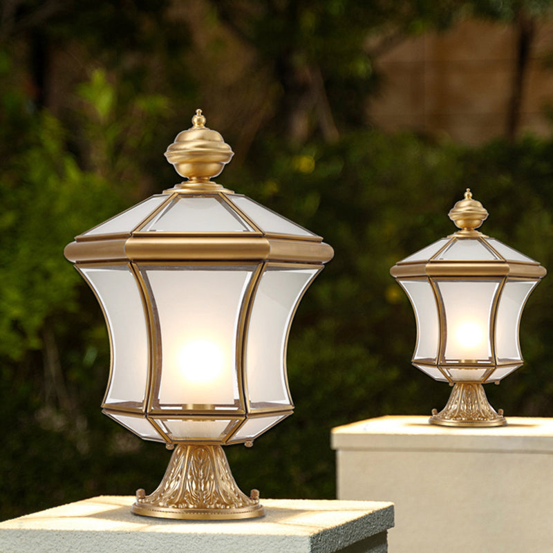 Modern Simple Copper Outdoor Light Lantern Shape Waterproof Pillar Lamp for Outdoor