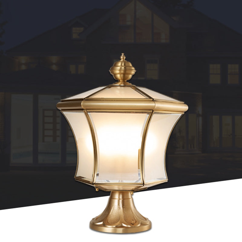 Modern Simple Copper Outdoor Light Lantern Shape Waterproof Pillar Lamp for Outdoor