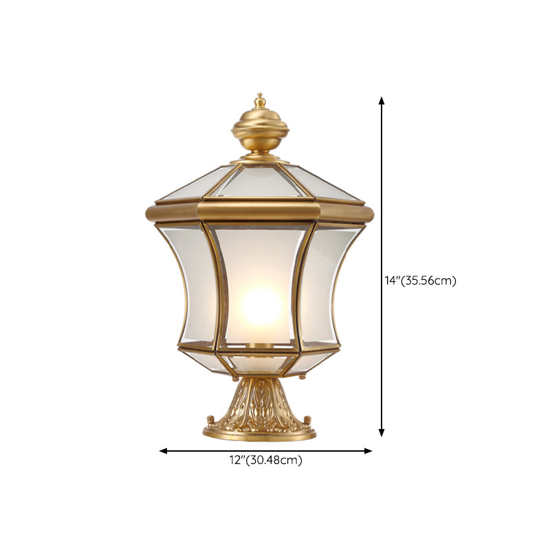 Modern Simple Copper Outdoor Light Lantern Shape Waterproof Pillar Lamp for Outdoor
