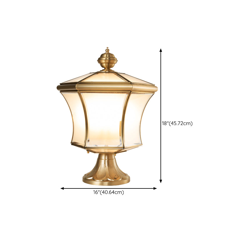 Modern Simple Copper Outdoor Light Lantern Shape Waterproof Pillar Lamp for Outdoor