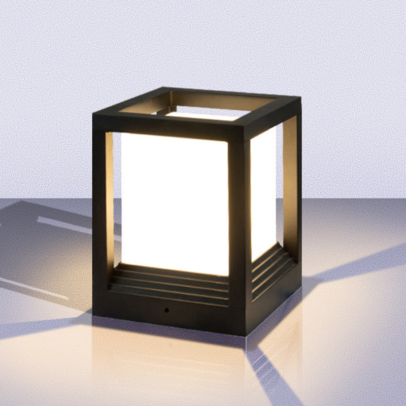 Metal Rectangular Shape Outdoor Lights Modern 1 Light Waterproof Pillar Lamp in Black