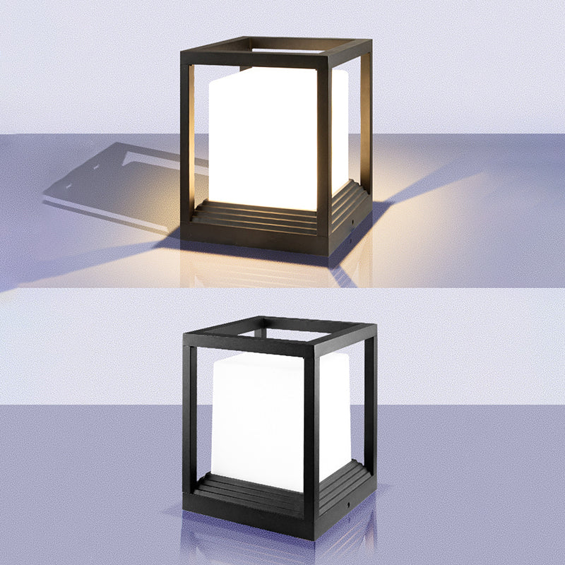 Metal Rectangular Shape Outdoor Lights Modern 1 Light Waterproof Pillar Lamp in Black