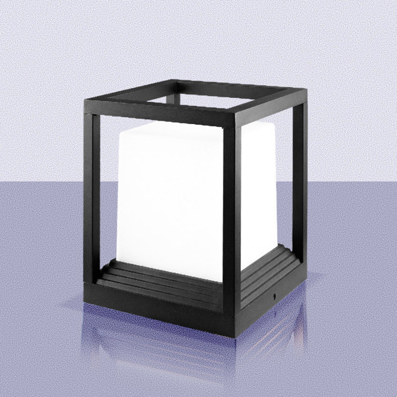 Metal Rectangular Shape Outdoor Lights Modern 1 Light Waterproof Pillar Lamp in Black