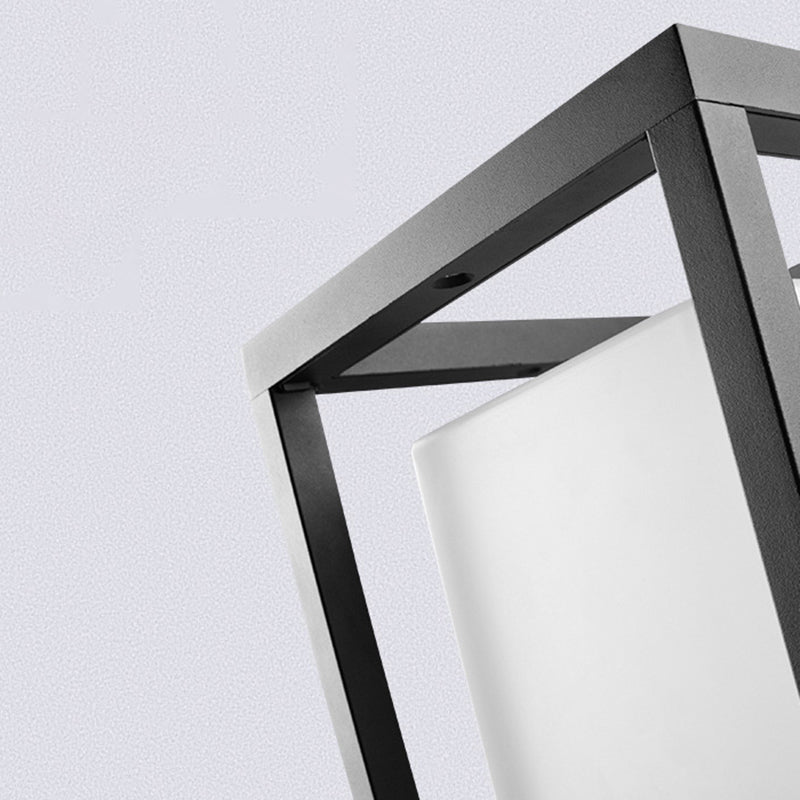 Metal Rectangular Shape Outdoor Lights Modern 1 Light Waterproof Pillar Lamp in Black