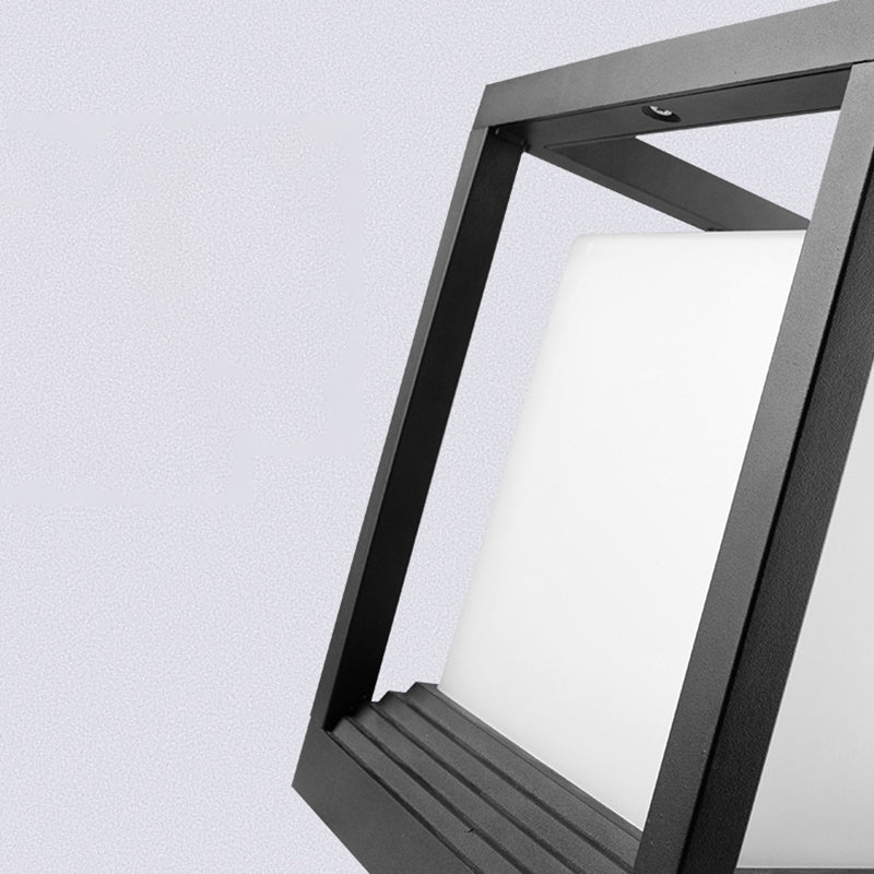 Metal Rectangular Shape Outdoor Lights Modern 1 Light Waterproof Pillar Lamp in Black