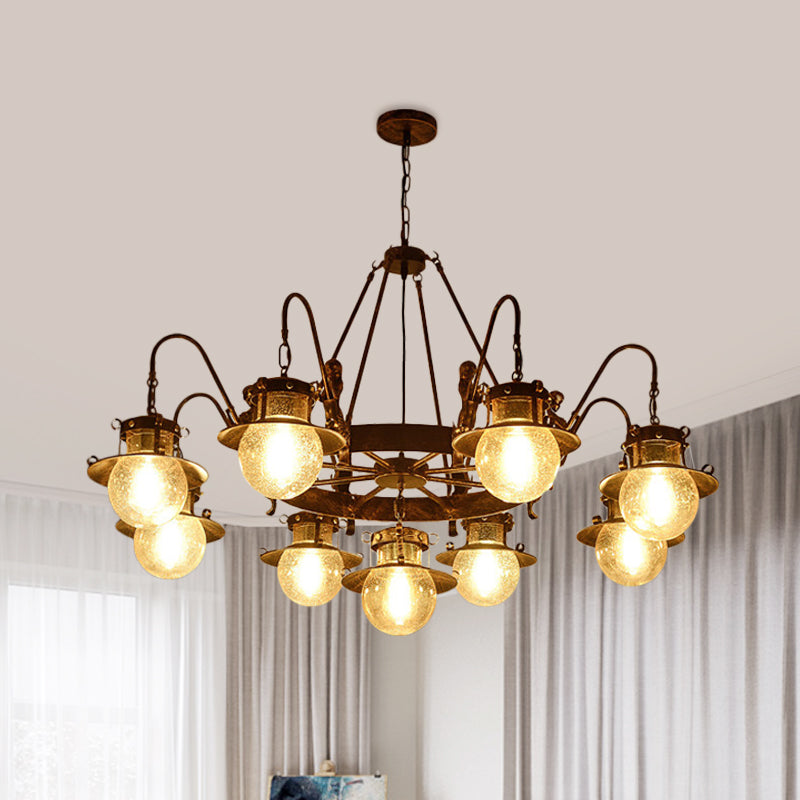 7/8 Bulbs Clear Glass Chandelier Light Country Rust Spherical Restaurant Pendant Lamp with Metal Mermaid Arm