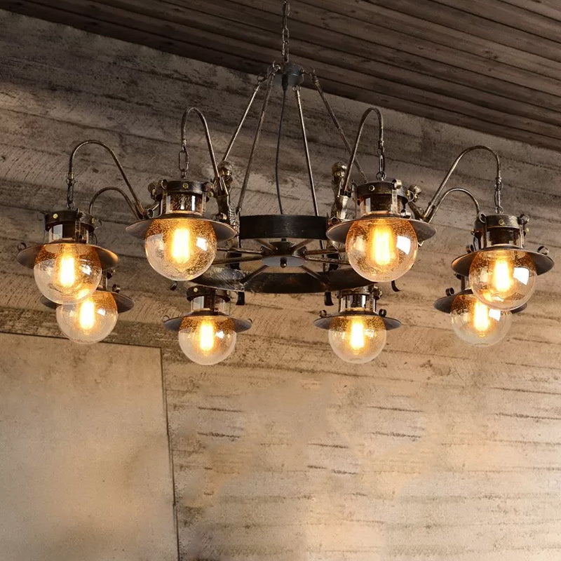 7/8 Bulbs Clear Glass Chandelier Light Country Rust Spherical Restaurant Pendant Lamp with Metal Mermaid Arm