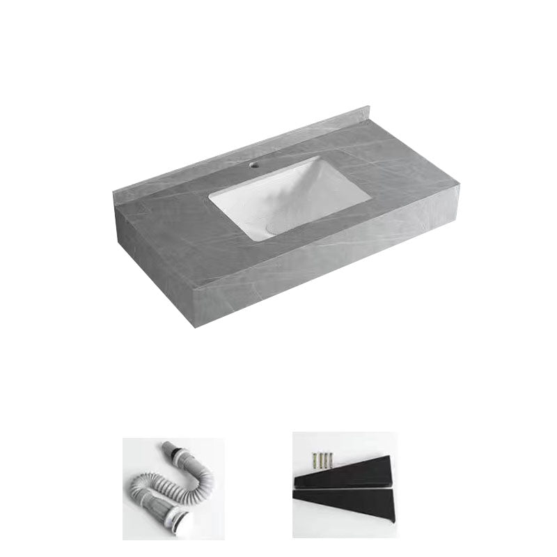 Contemporary Bathroom Sink with Pop-Up Drain Grey Rectangular Wall Mount Bathroom Sink
