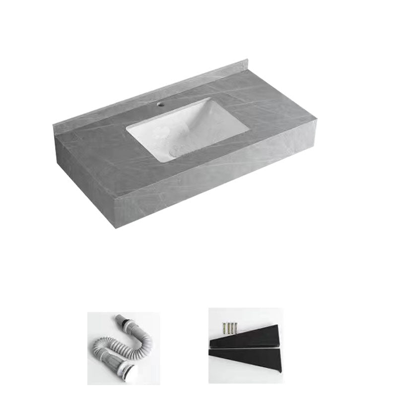 Contemporary Bathroom Sink with Pop-Up Drain Grey Rectangular Wall Mount Bathroom Sink