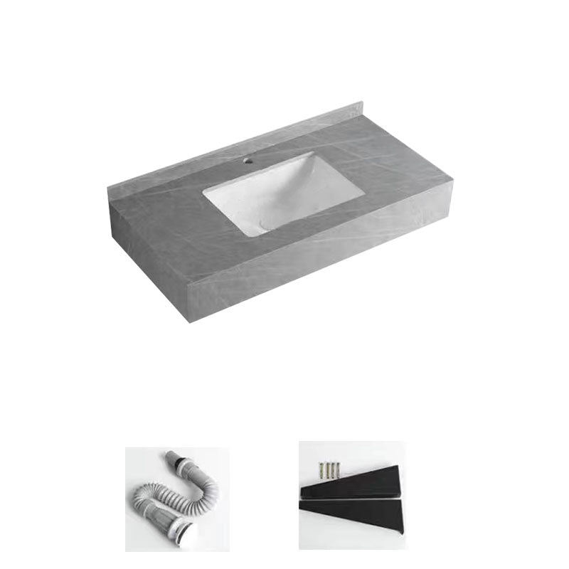 Contemporary Bathroom Sink with Pop-Up Drain Grey Rectangular Wall Mount Bathroom Sink