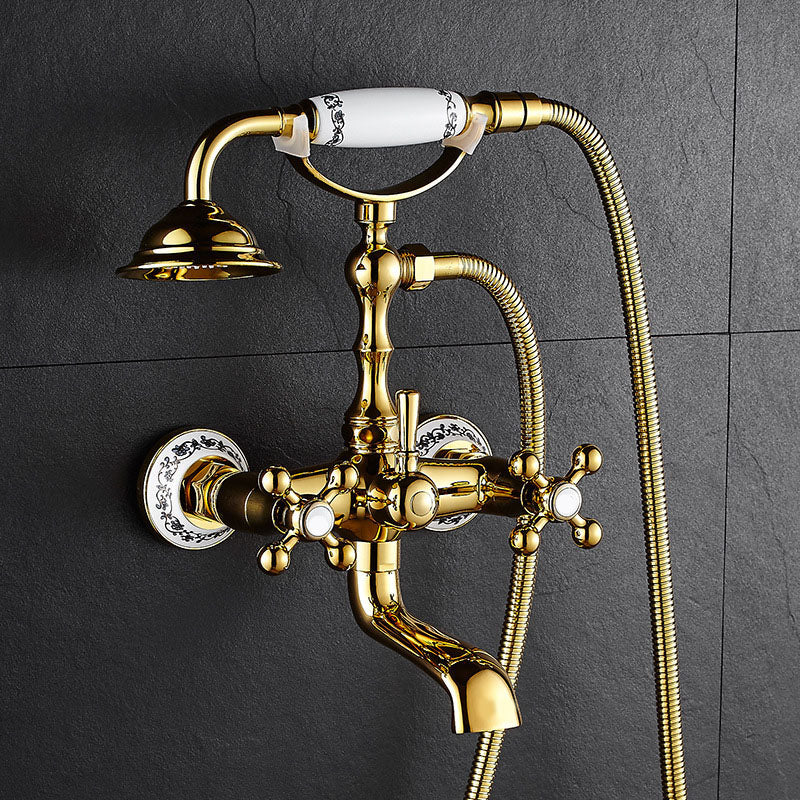 Traditional Style Tub Faucet Copper Wall-mounted Tub Faucet with Hand Shower