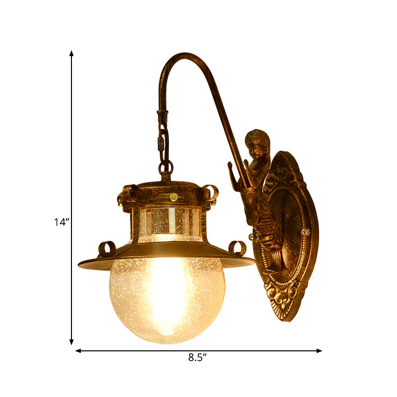 Kugel-Wandleuchte aus klarem Wasserglas, klassische 1-flammige Esszimmer-Wandleuchte aus Messing mit Meerjungfrauenarm
