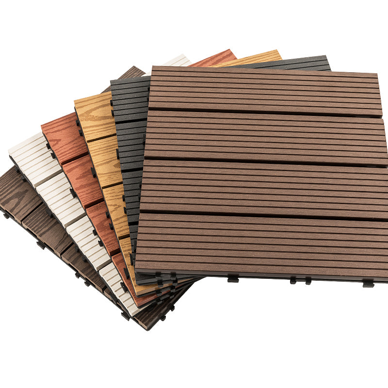 Tradition Rectangle Wood Tile Wire Brushed Brown Engineered Wood for Patio Garden