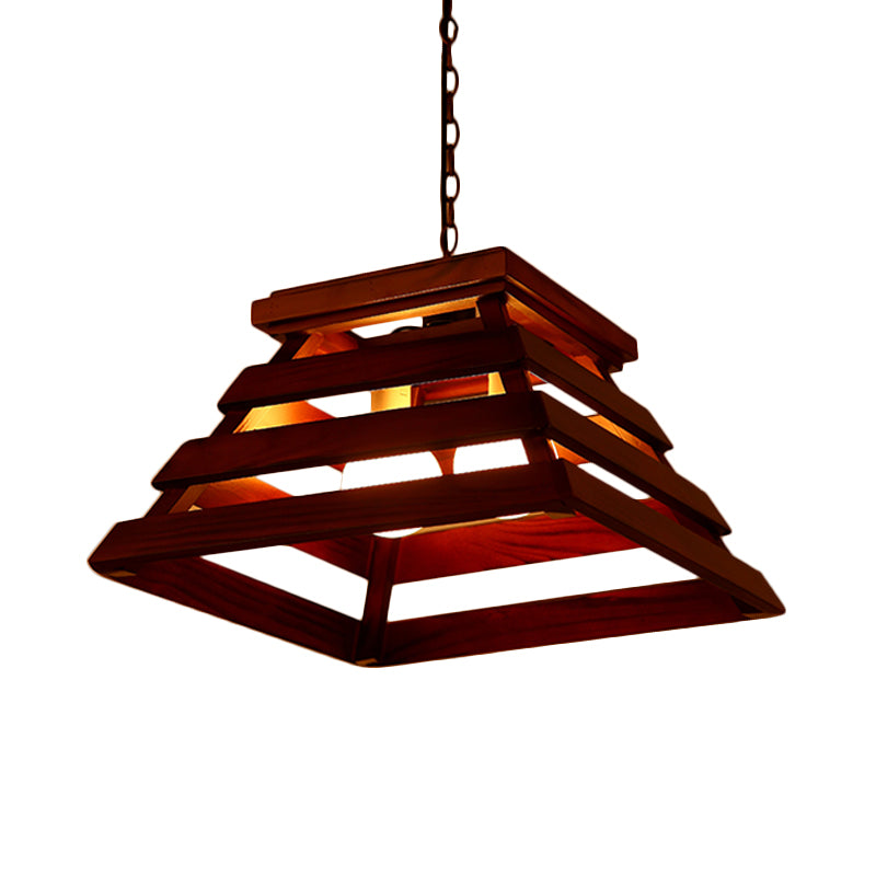 Camera da pranzo in gabbia trapezoidale kit di luce a sospensione tradizionale lampadario marrone a 2 bulb
