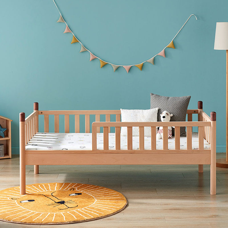 Minimalist Nursery Crib with Guardrail Washed Natural Wood with Mattress Nursery Bed