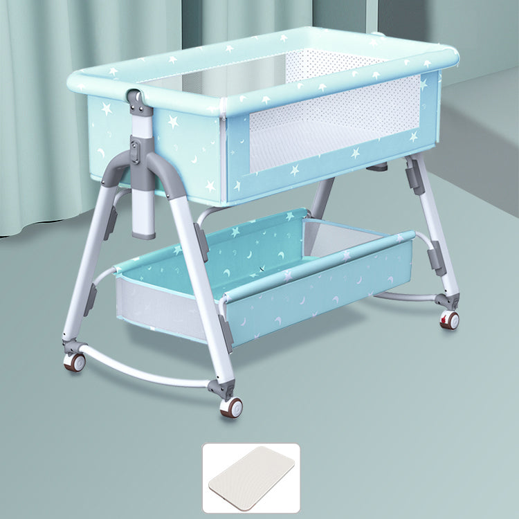 Gliding Square Crib Cradle Metal Cradle with 4 Wheels and Storage Shelf