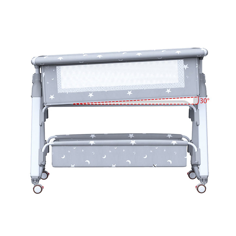 Gliding Square Crib Cradle Metal Cradle with 4 Wheels and Storage Shelf