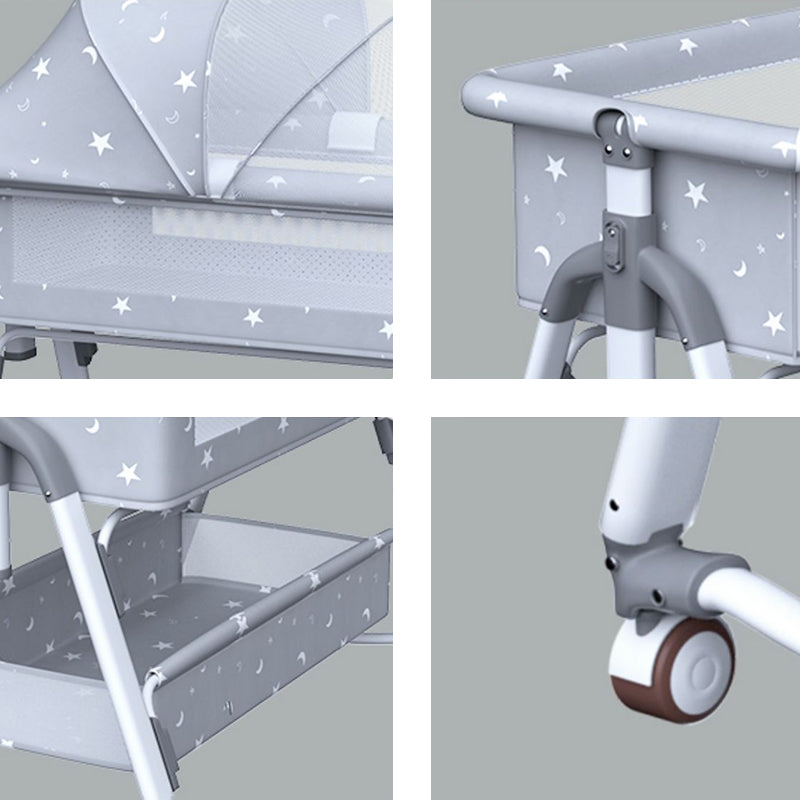 Gliding Square Crib Cradle Metal Cradle with 4 Wheels and Storage Shelf