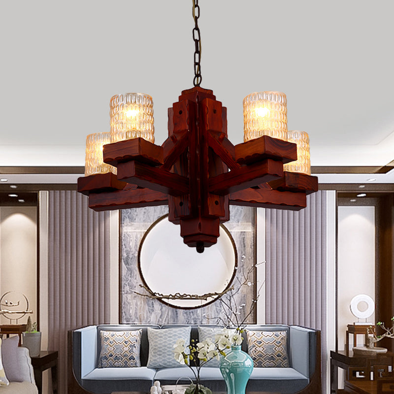 Marrone 5 teste lampadario soffitto rurale rurale glassple glassista a sospensione lampada a sospensione con braccio in legno