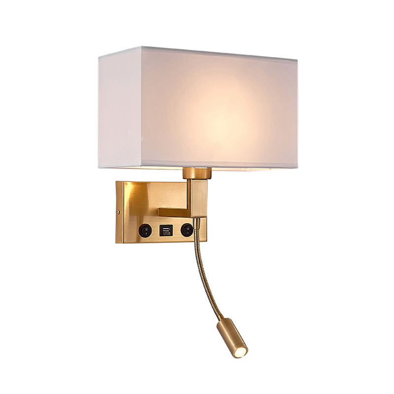 Metal Modern Wall Sconce Rectangle Shape Wall Light with Fabric Shade for Study