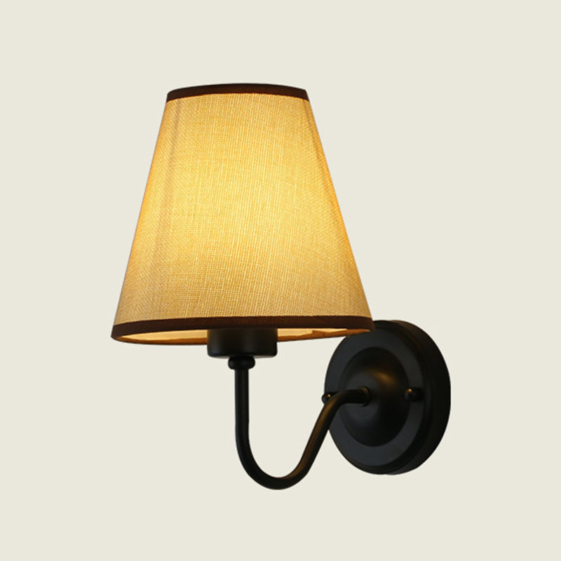 Modern Metal Wall Sconce Cone Shape Wall Light with Fabric Shade for Living Room