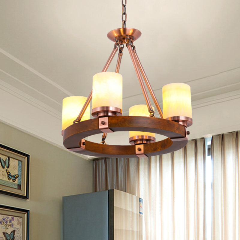 Classico lampadario cilindri Light 6/8/10 teste Ciondolo a soffitto in marmo in marrone con design circolare in legno