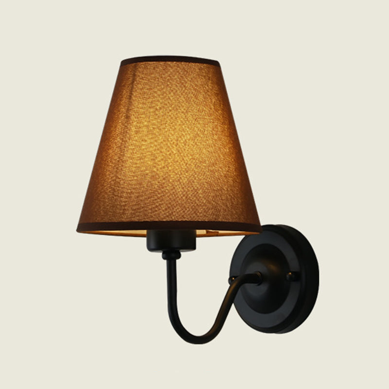 Modern Metal Wall Sconce Cone Shape Wall Light with Fabric Shade for Living Room