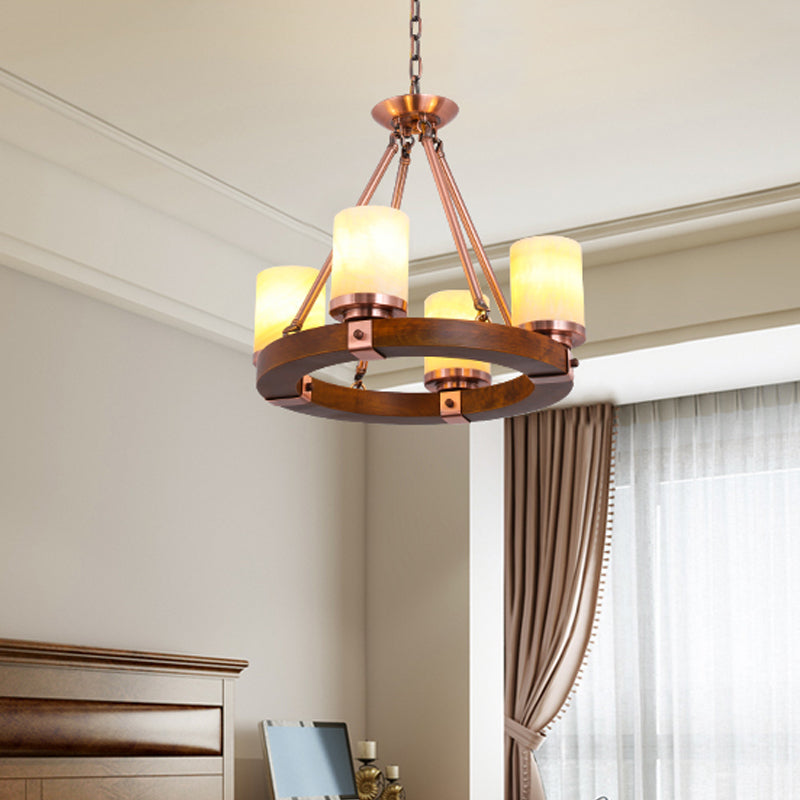 Classico lampadario cilindri Light 6/8/10 teste Ciondolo a soffitto in marmo in marrone con design circolare in legno