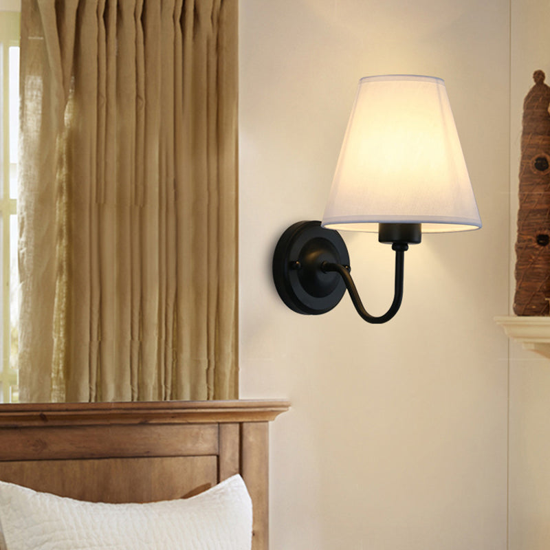 Modern Metal Wall Sconce Cone Shape Wall Light with Fabric Shade for Living Room