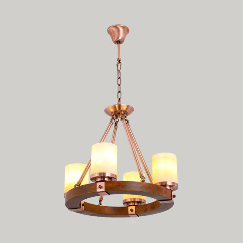 Classico lampadario cilindri Light 6/8/10 teste Ciondolo a soffitto in marmo in marrone con design circolare in legno