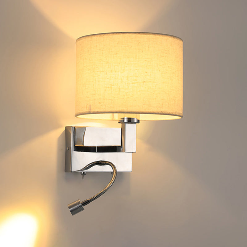 Metal Modern Wall Sconce Cylinder Shape Wall Light with Fabric Shade for Bedroom