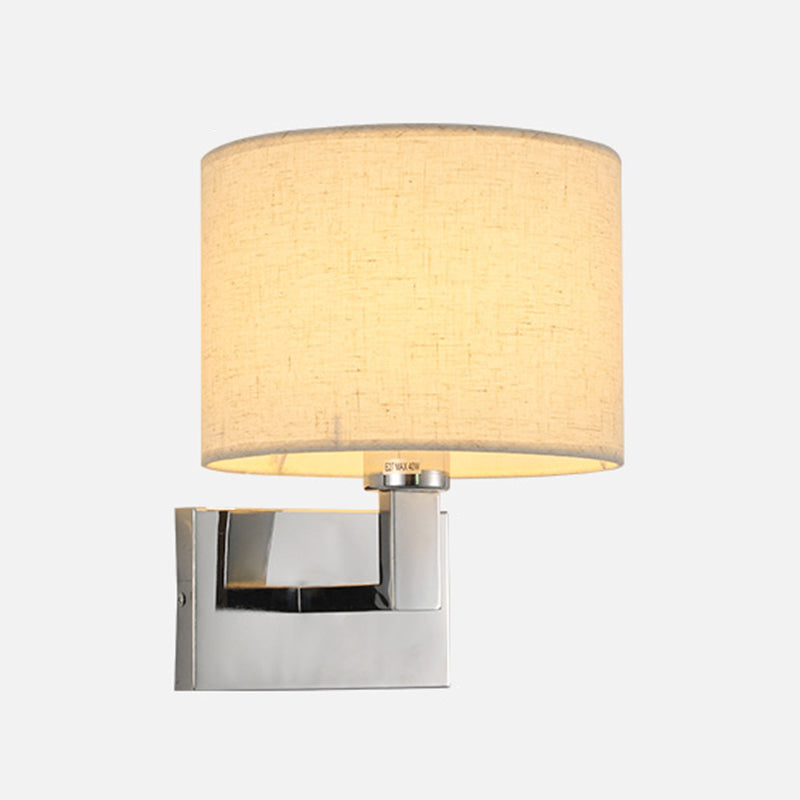 Metal Modern Wall Sconce Cylinder Shape Wall Light with Fabric Shade for Bedroom