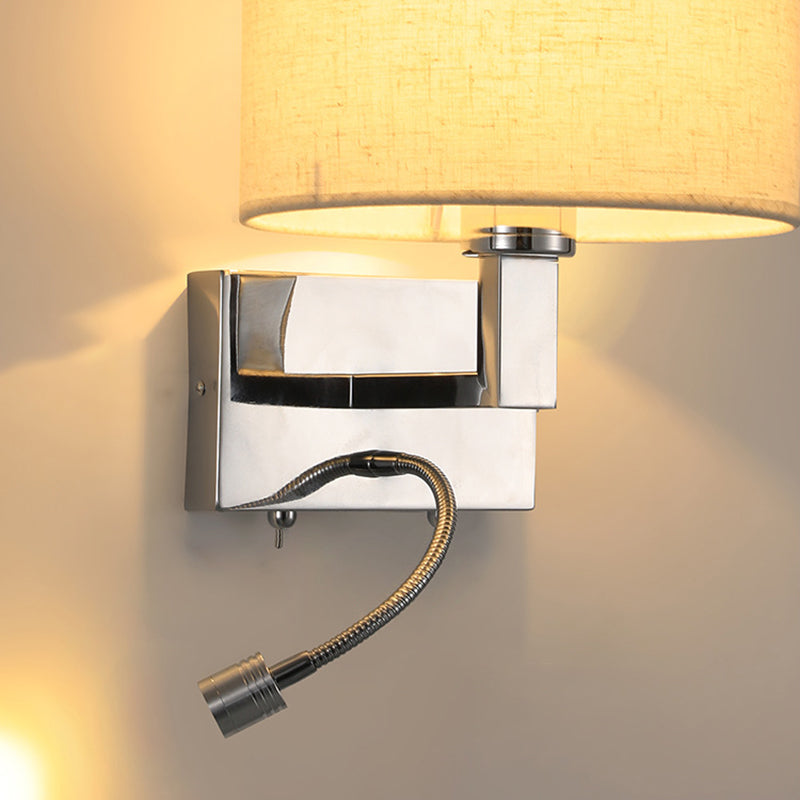 Metal Modern Wall Sconce Cylinder Shape Wall Light with Fabric Shade for Bedroom