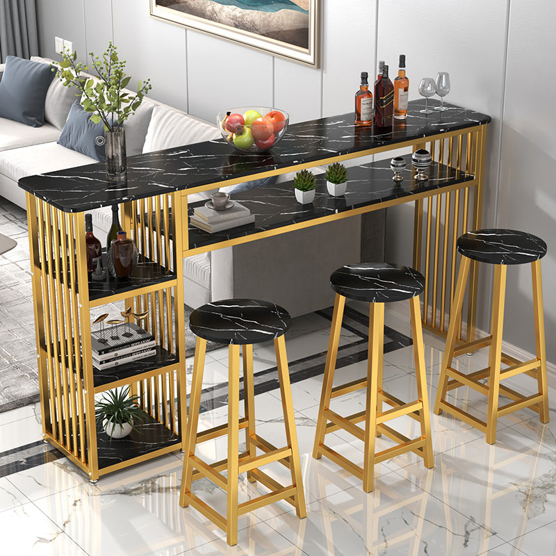 Glam Rectangle Wood Counter Table 3/4 Pieces Bar Table Set for Cafe