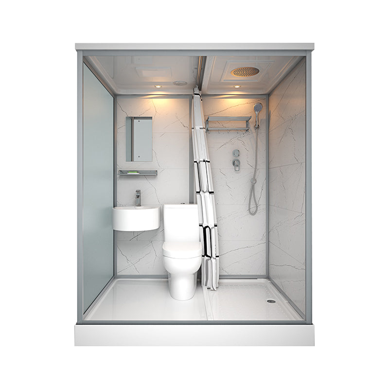 Framed Tempered Glass Shower Stall with Back Wall Panel and Shower Base