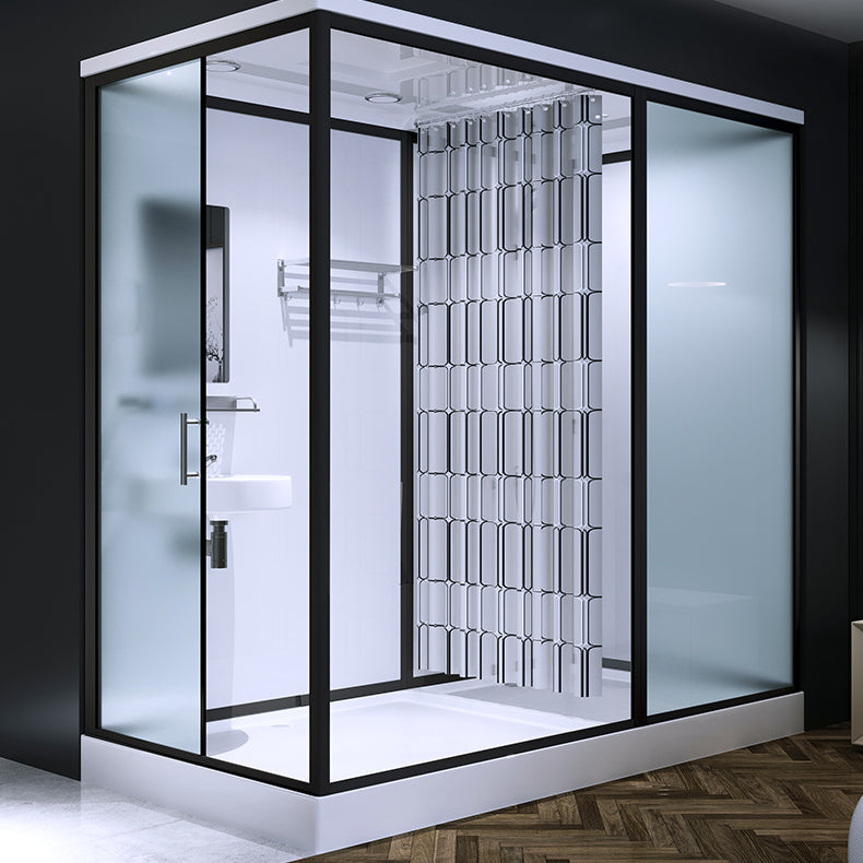 Framed Tempered Glass Shower Stall with Back Wall Panel and Shower Base