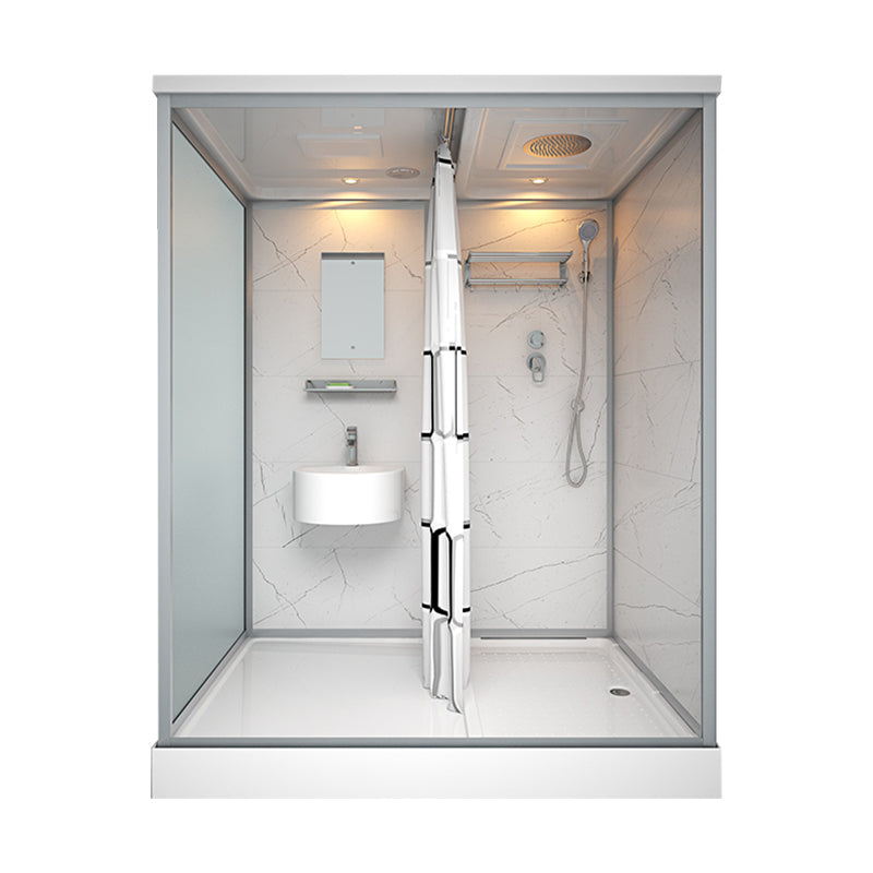 Framed Tempered Glass Shower Stall with Back Wall Panel and Shower Base