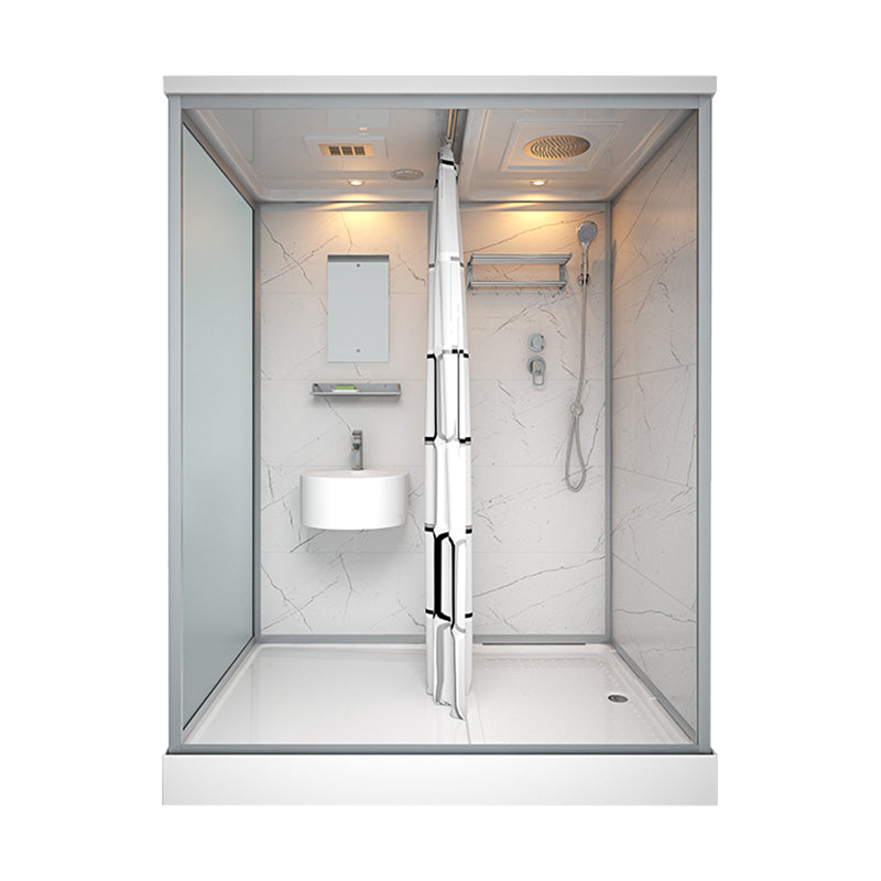 Framed Tempered Glass Shower Stall with Back Wall Panel and Shower Base