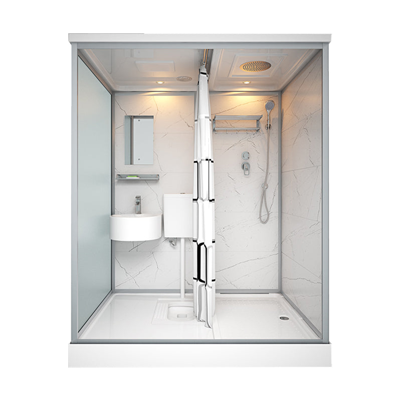 Framed Tempered Glass Shower Stall with Back Wall Panel and Shower Base