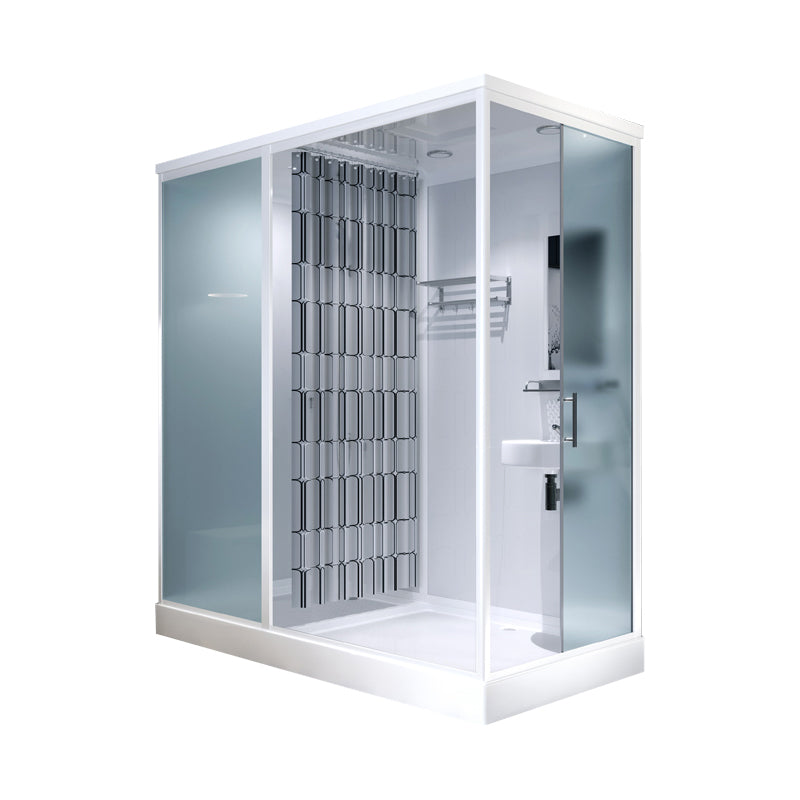 Framed Tempered Glass Shower Stall with Back Wall Panel and Shower Base