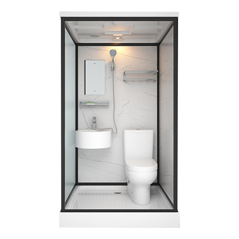 Framed Tempered Glass Shower Stall with Back Wall Panel and Shower Base