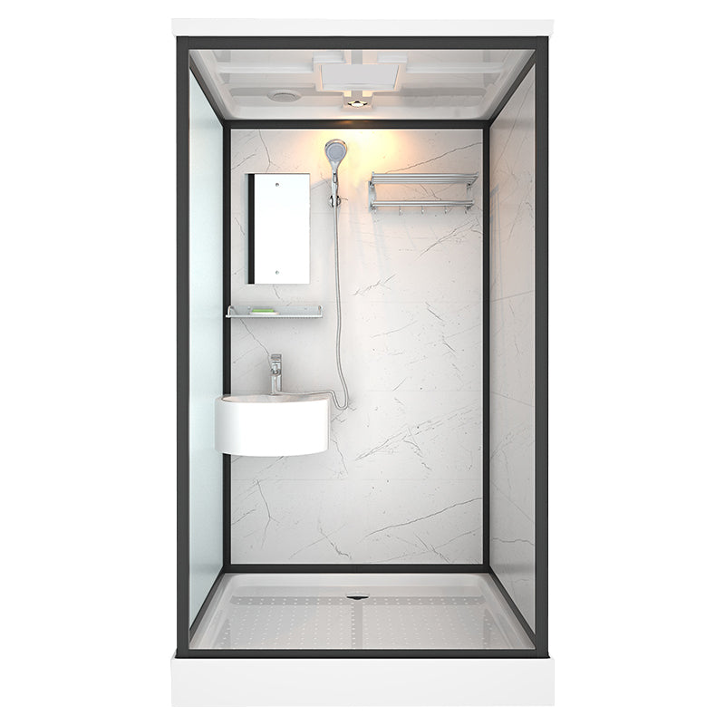 Framed Tempered Glass Shower Stall with Back Wall Panel and Shower Base