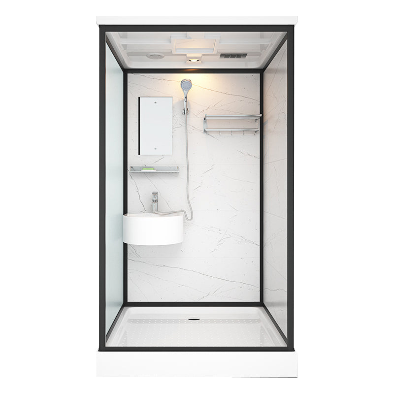 Framed Tempered Glass Shower Stall with Back Wall Panel and Shower Base