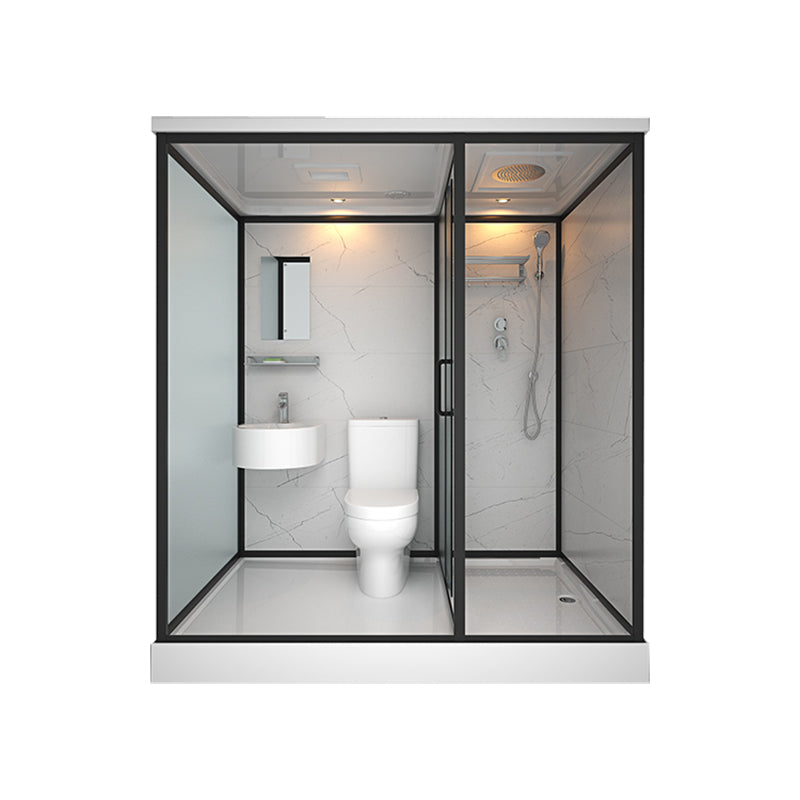 Framed Tempered Glass Shower Stall with Back Wall Panel and Shower Base