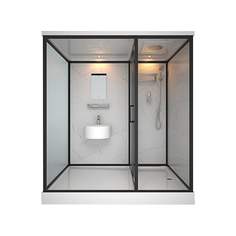 Framed Tempered Glass Shower Stall with Back Wall Panel and Shower Base